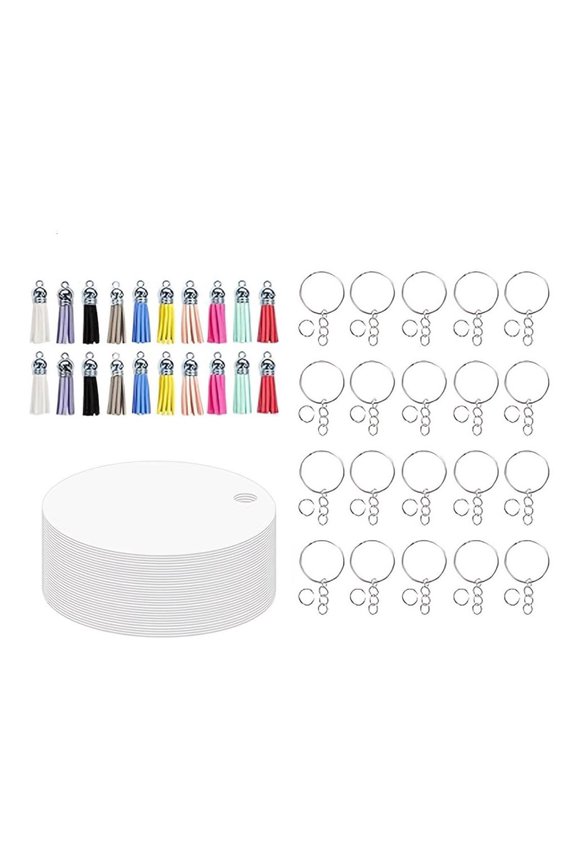 Pack Of 80 Metal Sublimation Keychain Blanks Heat Transfer Keyring with Tassels Jump Rings and Rings Jewelry Kits