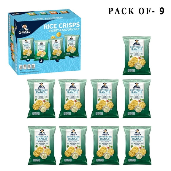 Pack Of 9 Quaker Rice Crisps Gluten Free Buttermilk Ranch | 0.67 Oz Per Pack | GOLDENROW