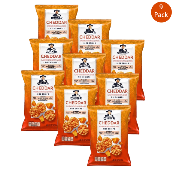 Pack Of 9 Quaker Rice Crisps Gluten Free Cheddar Cheese And Flavor | 0.67 Oz Per Pack | GOLDENROW