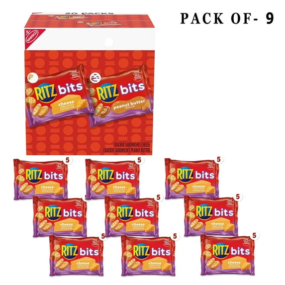 Pack Of 9 Ritz Bits Cheese Cracker Sandwiches Made With Real Cheese | 1 Oz Per Pack | GOLDENROW