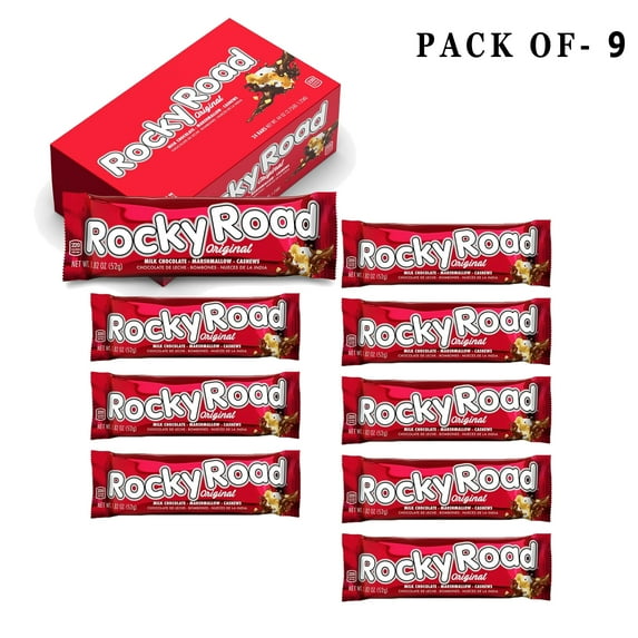 Pack Of 9 Rocky Road Original Milk Chocolate Marshmallow Cashew | 1.8 Oz Per Bar | Buy From GOLDENROW