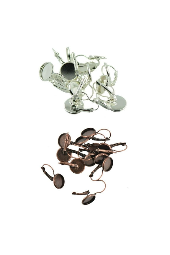 Pack Pcs 27 X 14 mm French Earring Blank Base Wire Hook DIY Earring Findings , DIY 12mm Cabochon Bezel Tray Setting