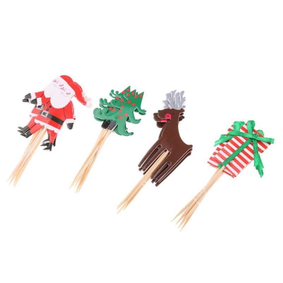 Pack Pieces Festival Cartoon Christmas Cupcake Picks Tree Santa Reindeer Gift Box Cake Toppers Birthday Food Toothpicks