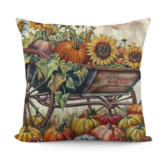 Pack Pillow Covers Autumn Farmhouse Pumpkins Cart Bicycle Throw Pillow Cushion Case Wreath Quote Seasonal Blessing Decorations