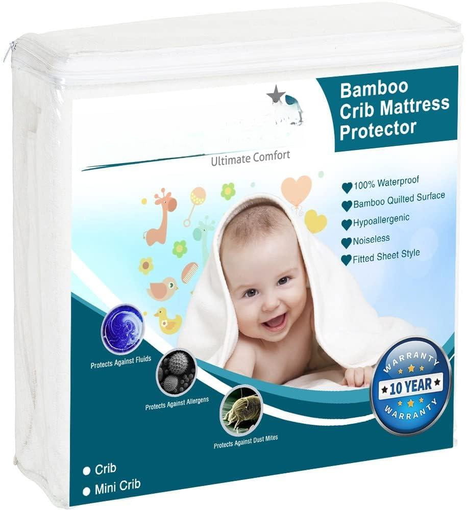 Pack And Play Mattress Protector  39"x27" Waterproof Playard N Mini Cover Soft Viscose Made From With Quilted Terry Cotton Top Noiseless White Fitted Sheet Style