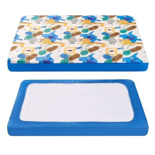 Pack and Play Sheet - Soft Quilted Crib Cover Pad, Toddlers Mattress Protector with 1''-3'' Deep Pocket, Thick Play Yard Playpen Sheets, Crib Mattress Pad 39"x27", Animal Geometry