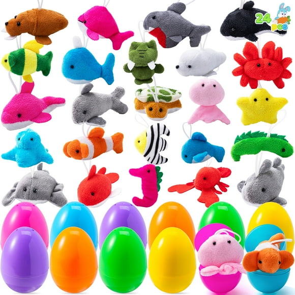 Pack Prefilled Easter Eggs with Toys,Easter Eggs with Mini Stuffed Sea Animal Plush Toys for Kids Toddler,Easter Basket Filler Egg Hunt Filler Stuffer