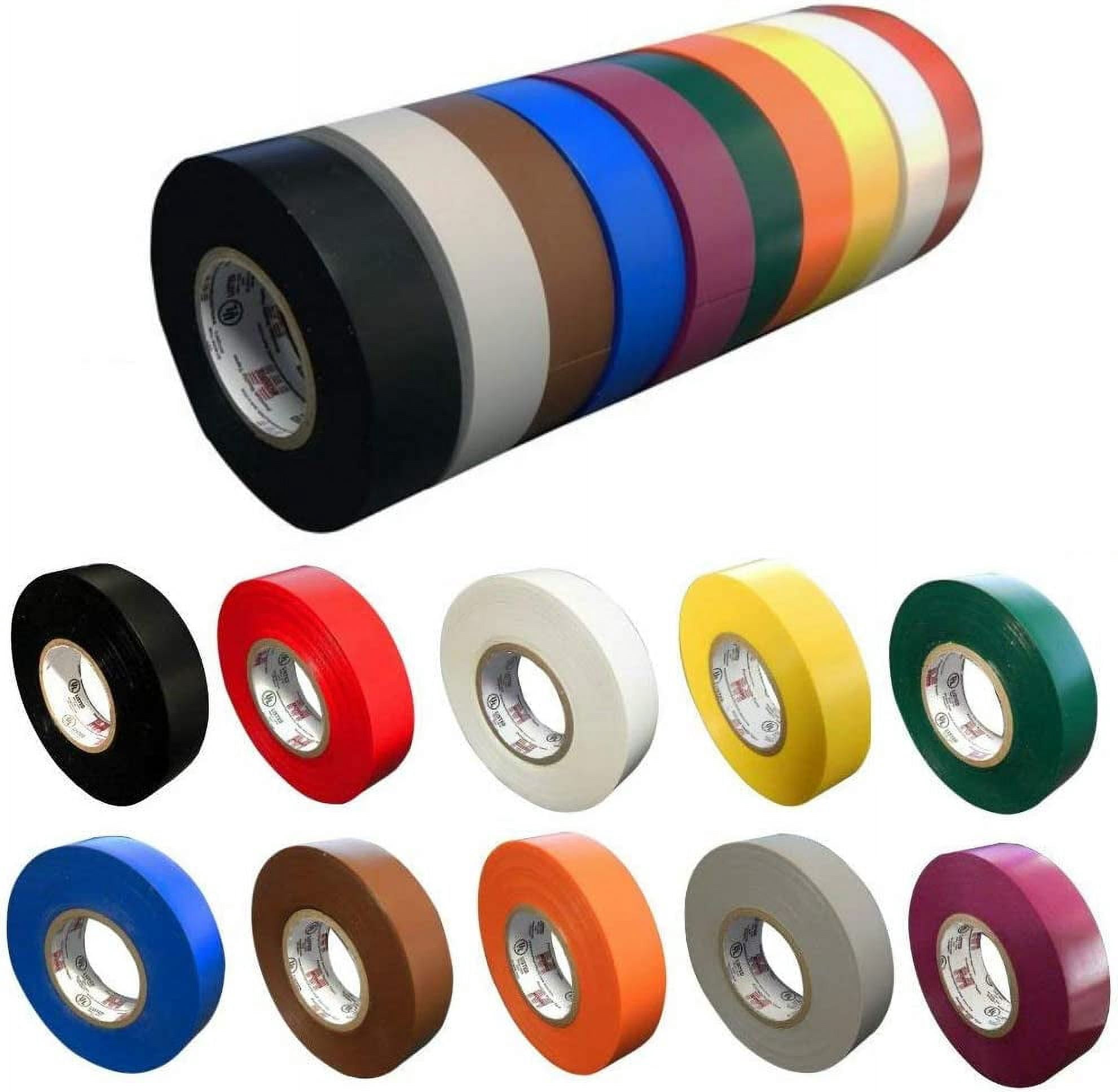 Pack) Products Colored Electrical Tape, 10 Colors Electric Tape, Each 3/4 Inch x 60 Feet x 7 Mil, Black, Red, White, Yellow, Green, Blue, Purple, Orange, Gray and Brown