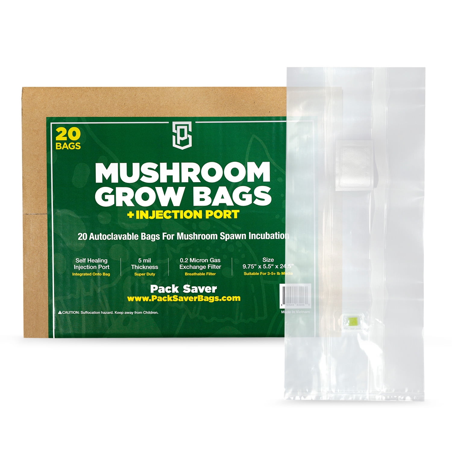 Pack Saver Mushroom Grow Bags, Autoclavable and Sterile, Self-Healing ...
