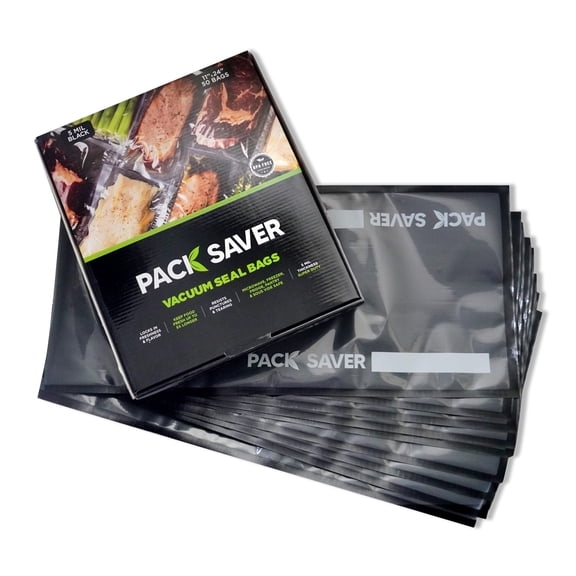 Pack Saver Vacuum Seal Bags - Pre-Cut and Commercial Grade, Food Storage, Meal Prep, Sous Vide, 50 Pack, 11"x24", Black