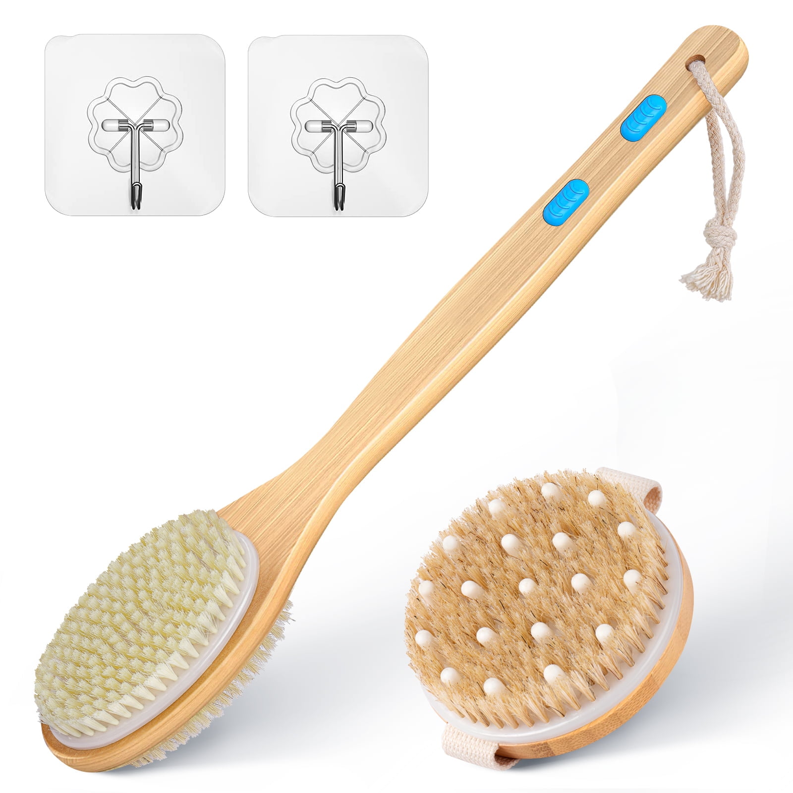 Pack Shower Body Brush with Soft Nylon & Boar Hair, Long Handle Back