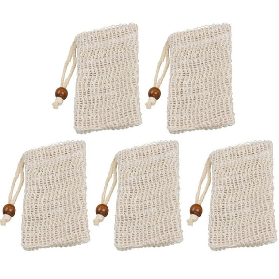 Pack Soap Storage Bags Zero Waste Mesh Soap Loofah Storage Bags for Shower, 5 Piece Fashionable Natural Cotton and Linen Shower Exfoliating Sponge Bag Comfortable Bubble Net Soap Protective Bag Net