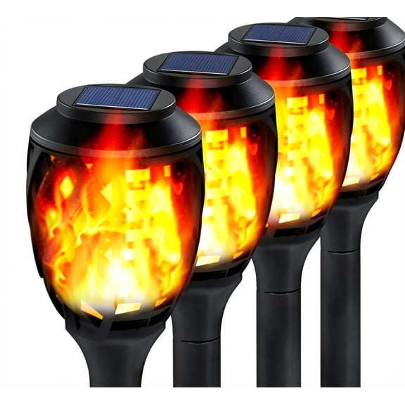 Pack Solar Flame Torch Lights, Waterproof LED Outdoor Pathway Lights with Flickering Effect for Yard Patio