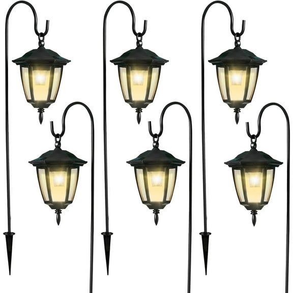 Pack Solar Hanging Lights Outdoor, Solar Powered Garden Decorative Lanterns Inch Shepherd Hooks, Waterproof Landscape Lighting for Lawn Patio Yard Pathway Driveway, Warm White