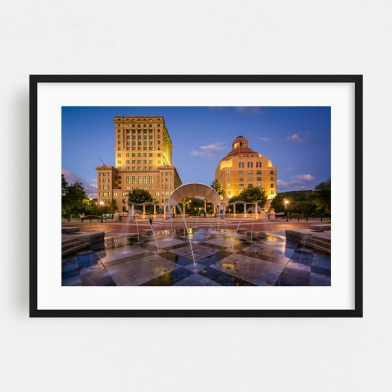 Pack Square Park - Asheville North Carolina Photography Black Framed Wall Art Print 12 x 18 inches