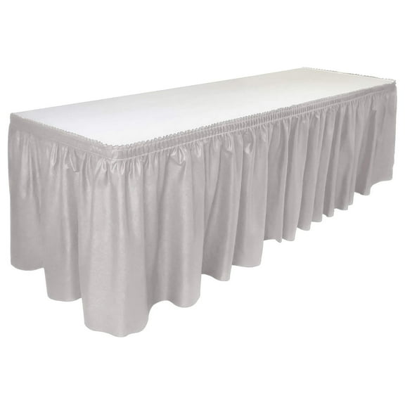 Pack Table Skirts, 29 in x 14 ft BPA Free - Plastic Tableskirt, Disposable, Reusable, Rectangular Tablecloth Skirt, Silver ( Pack)