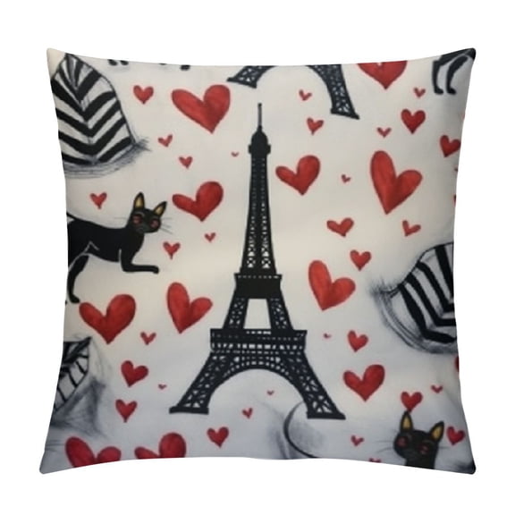 Pack Throw Pillow Covers Cute Cat Tour Eiffel Paris - Soft Decorative Square Couch Pillowcases Cozy Cushion Covers for Sofa Bed Living Room