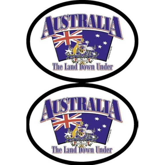 Australia Motto Oval Decals, Pack of Two 3.5 x 4.75 inch Flag It Brand Stickers, American Made