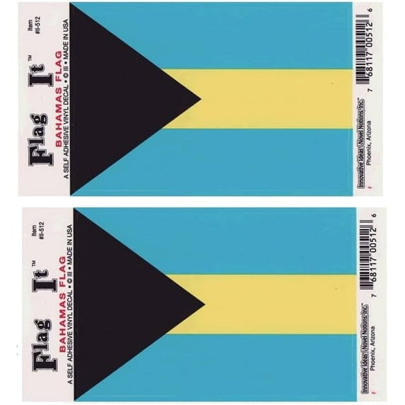 Pack of Two Bahamas Flag-It Vinyl Decals, 3.5 x 5inch Waterproof