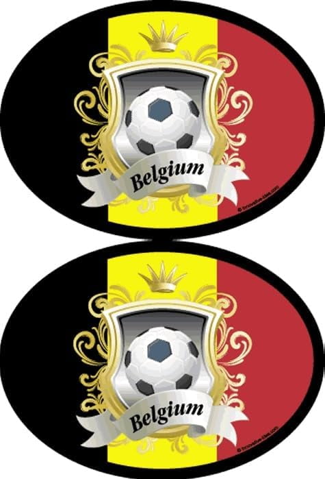 Diables Rouges Soccer Car Sticker Belgium Soccer Oval Decals; Pack of Two 3.5 x 4.75 inch Flag It Brand ...