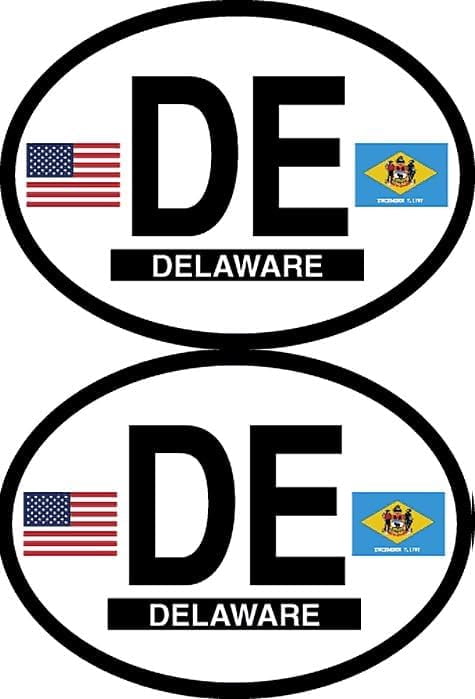 Pack of Two Delaware Flag-It Brand State Oval Decal Stickers, 3.5