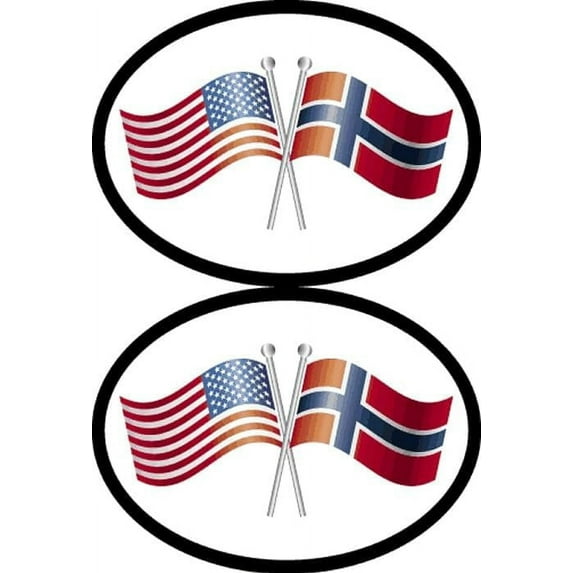 USA and Norway Friendship Oval Decals, Pack of Two 3.5 x 4.75 inch Flag It Brand Stickers, American Made