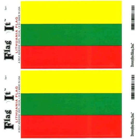 Pack of Two Lithuania International Flag-It Vinyl Decal Stickers, 3.5"x 5" Waterproof Industrial Strength Vinyl Sticker Decals for Cars, Trucks, RV, SUV’s & Boats