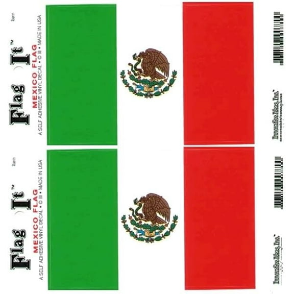 Pack of Two Mexico Flag-It Vinyl Decals, 3.5 x 5inch Waterproof