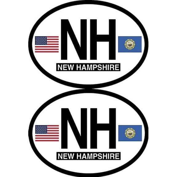 Pack of Two New Hampshire Flag-It Brand State Oval Decal Stickers, 3.5"x 4.75" Waterproof Industrial Strength Vinyl Stickers Decals for Cars, Trucks, RV, SUV’s & Boats
