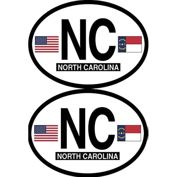 Pack of Two North Carolina Flag-It Brand State Oval Decal Stickers, 3.5"x 4.75" Waterproof Industrial Strength Vinyl Stickers Decals for Cars, Trucks, RV, SUV’s & Boats
