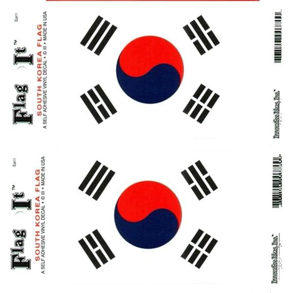 Pack of Two South Korea Flag-It Vinyl Decals, 3.5 x 5inch Waterproof