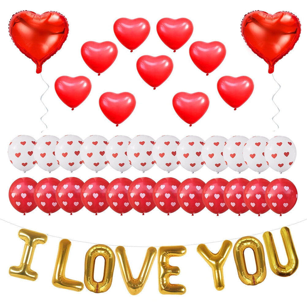 Pack of Valentine Decorations I LOVE YOU Balloons Kit Heart Shape Latex Balloons Heart Latex Balloons Valentines Day Decorations Heart Foil Balloon Valentine Balloons