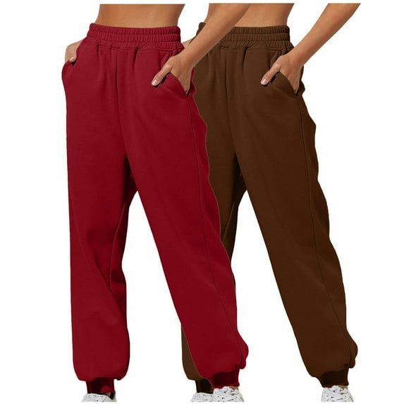 Pack Women's Joggers Pants Casual Solid Color Elastic Waist Joggers Pants For Workout Yoga Running With Pockets Loose Home Sweatpants Coffee S