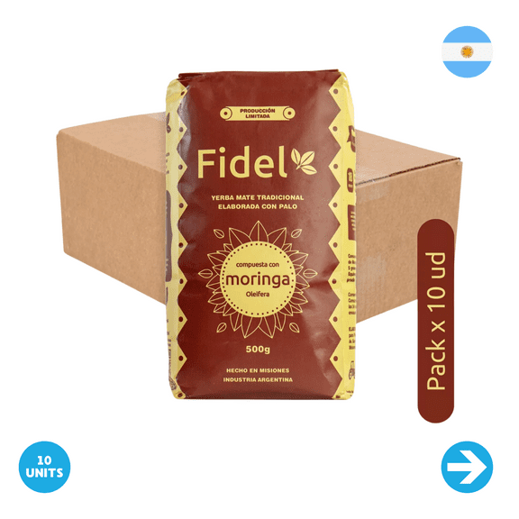 Pack X 10 Yerba Mate Fidel Tradicional Con Moringa