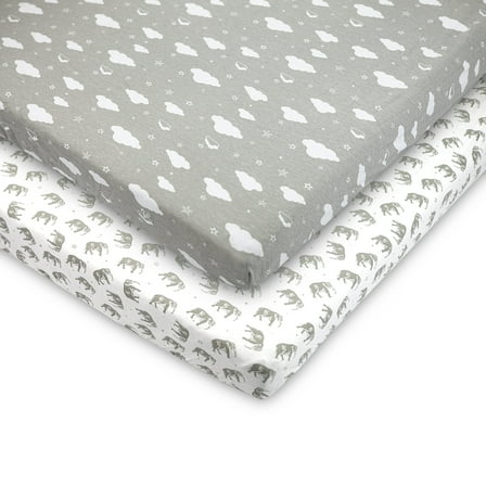 Bublo Baby Mini Crib Sheets 2-Pack | 100% Cotton Jersey | 24×38×5 in Universal Fit for Pack N Play / Portable Cribs