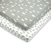 Pack and Play Fitted Sheet, Portable Pack N Plays Mini Crib Sheets, 2 Pack Play Sheets, 100% Jersey Cotton Playard Sheets