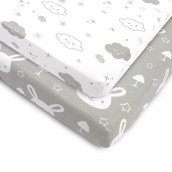 Bublo Baby Mini Crib Sheets 2-Pack | 100% Cotton Jersey | 24×38×5 in Universal Fit for Pack N Play / Portable Cribs