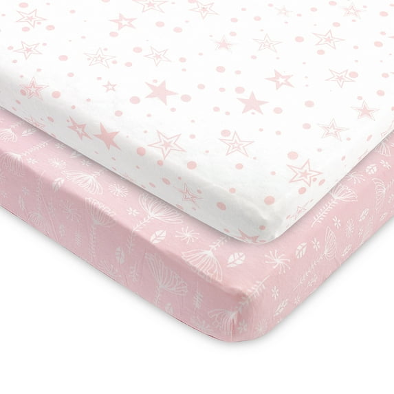 Bublo Baby Mini Crib Sheets 2-Pack | 100% Cotton Jersey | 24×38×5 in Universal Fit for Pack N Play / Portable Cribs