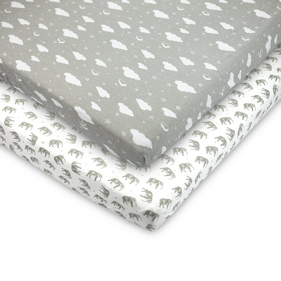 Pack and Play Fitted Sheet, Portable Pack N Plays Mini Crib Sheets, 2 Pack Play Sheets, 100% Jersey Cotton Playard Sheets