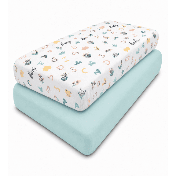 Pack and Play Fitted Sheet, Portable Pack N Plays Mini Crib Sheets, 2 Pack Play Sheets, 100% Organic GOTS certified Jersey Cotton Playard Sheets