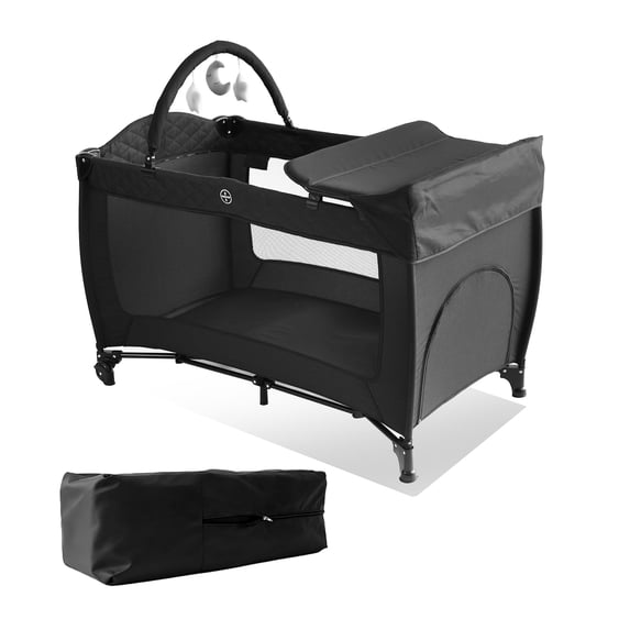 Pack n Play, Foldable Playard with Wheels & Changing Table, Suitable for Newborns to Toddlers( black)