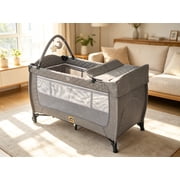 Pack n Play,Playard with Bassinet Foldble Playpen with Wheels,Changing Table for Newborn to Toddler(Gray)
