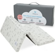 Pack and Play Mattress Topper - 38"x26" Trifold - Breathable Plush Foam | Portable Travel Bag - Playard Mattress for Pack n Play