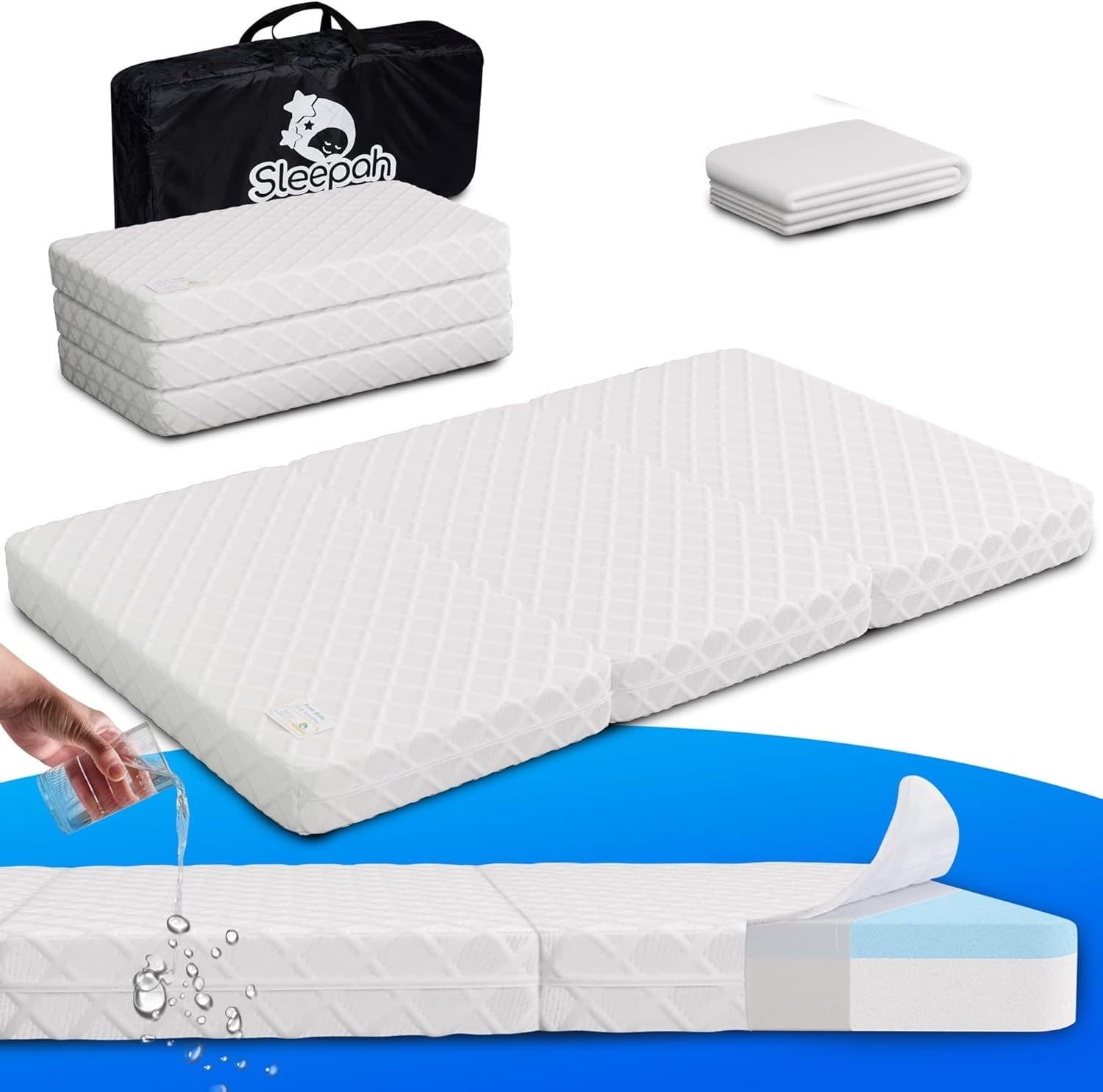 Pack and Play Waterproof Mattress Portable Trifold Memory Foam Double