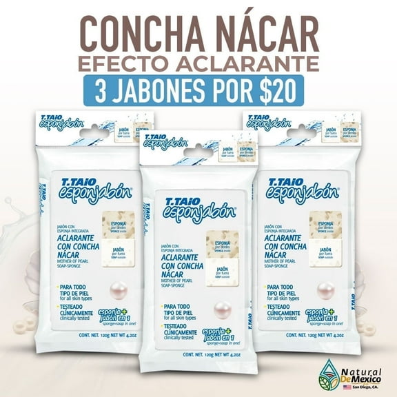 T.Taio Esponjabon Soap Sponge with Mother of Pearl Pack of 3 Brightening for All Skin Types