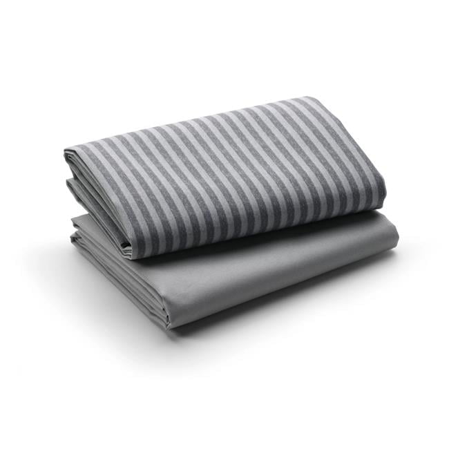 Gray and Striped Polyester Baby Playard Sheets Set