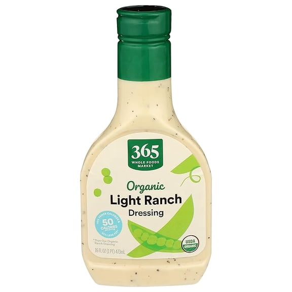 Pack of 1 365 by Whole Foods Market, Organic Light Ranch Dressing, 16 Fl Oz