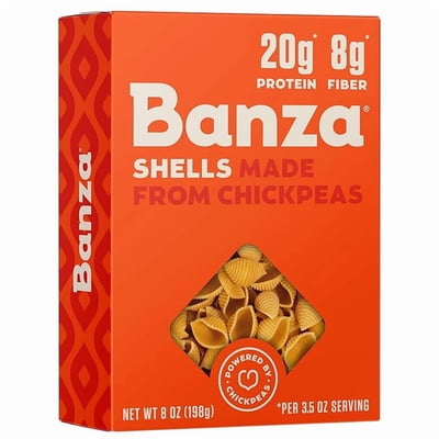 Pack of 1 Banza Shells Pasta from Chickpeas - Gluten Free, High Protein, and Lower Carb Protein Shells Chickpea Pasta - 8oz