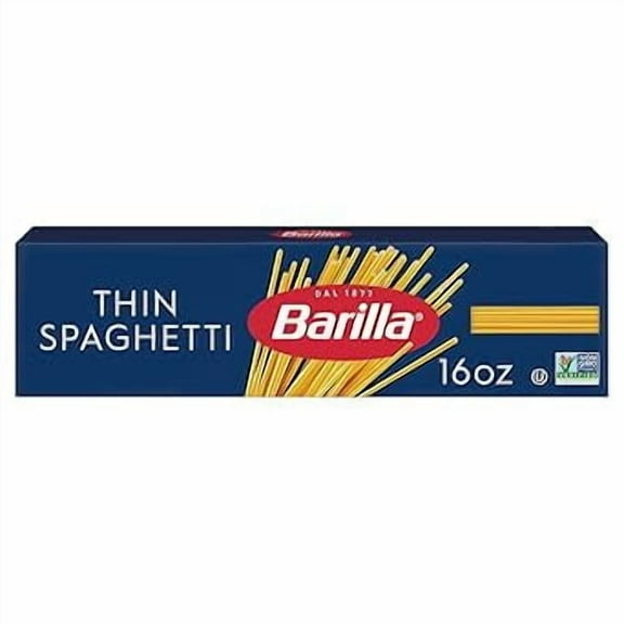 Pack of 1 Barilla Thin Spaghetti Pasta, 16 oz. Box - Non-GMO Pasta Made with Durum Wheat Semolina - Kosher Certified Pasta