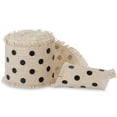 thumbnail image 1 of Pack of 1, Black Dots On Natural Linen Ribbon With Frayed Edges, 2" x 5 Yards For Party, Holiday & Event Decor, 1 of 1